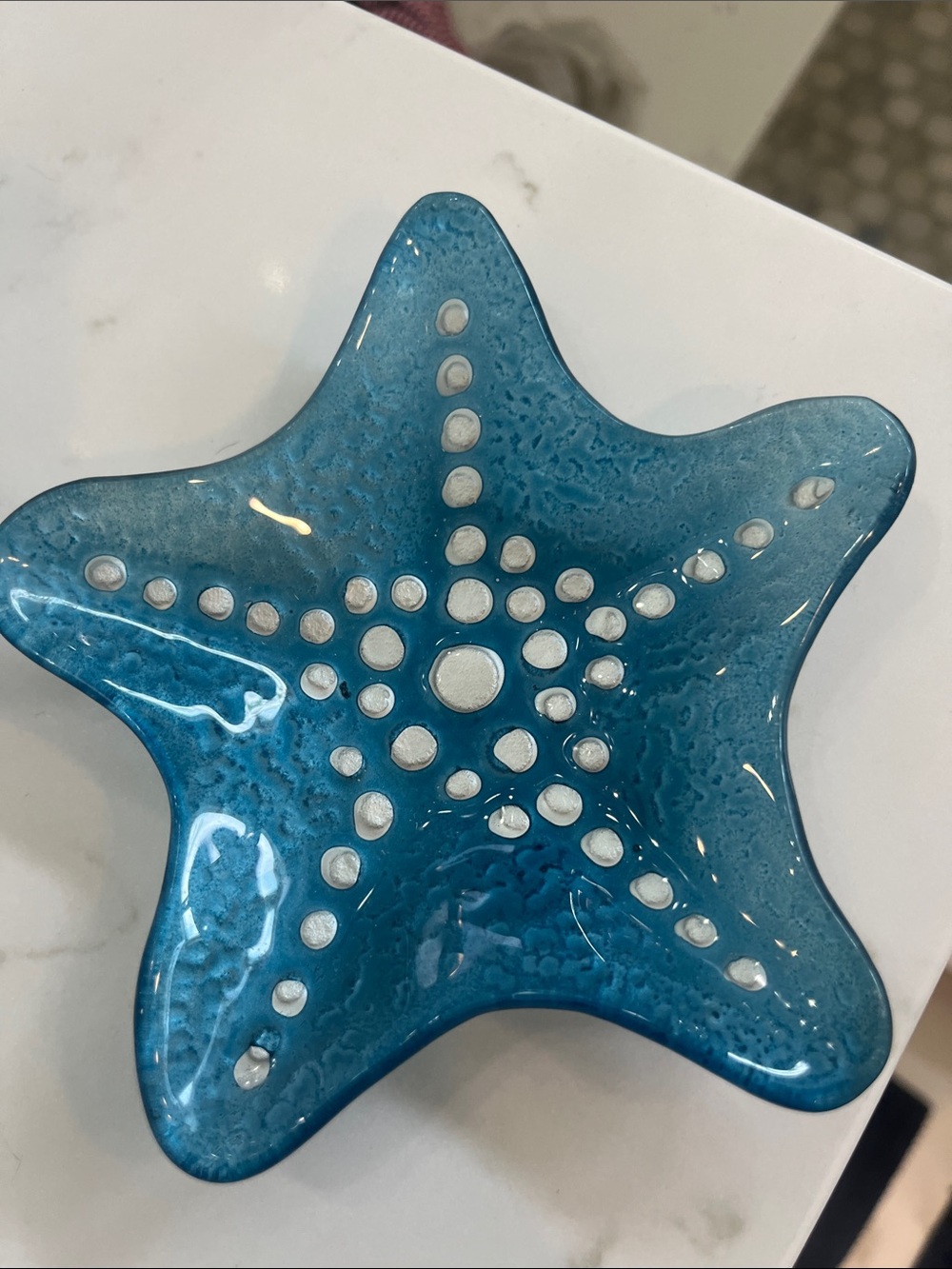 Decorative Blue Starfish Glass Bowl - Home Art